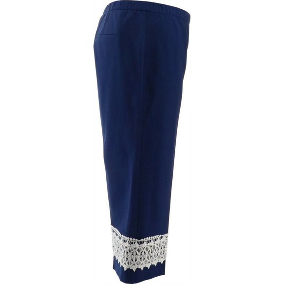 NWT ISAAC MIZRAHI 24/7 STRETCH WIDE LEG LACE TRIM PANTS ROYAL NAVY 20W - Picture 4 of 8